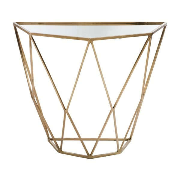 Zlatý konzolový stolík so zrkadlovou doskou J-Line Geometry