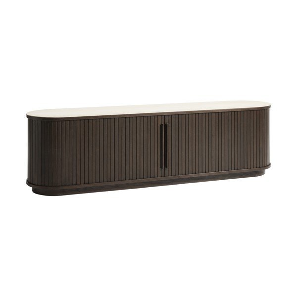 TV stolík s keramickou doskou v tmavo prírodnej farbe 180x50x40 cm Enna – Unique Furniture