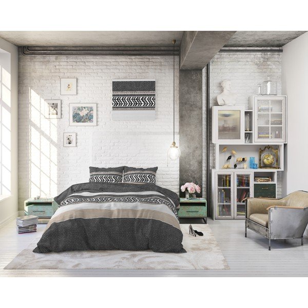 Sivé bavlnené obliečky na jednolôžko Pure Cotton Northern Stripe, 140 x 200/220 cm-image-4