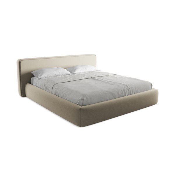 Béžová čalúnená dvojlôžková posteľ s úložným priestorom s roštom 180x200 cm Kiana – Makamii-image-2