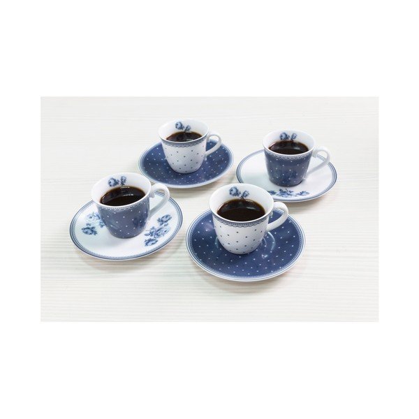 Sada 4 porcelánových hrnčekov na espresso s tanierikmi Creative Tops Vintage Indigo-image-3