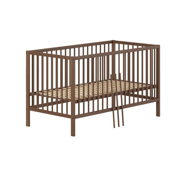 Hnedá postieľka z bukového dreva s odnímateľným bokom/s nastaviteľnou výškou 70x140 cm Dino – Vipack-image-2