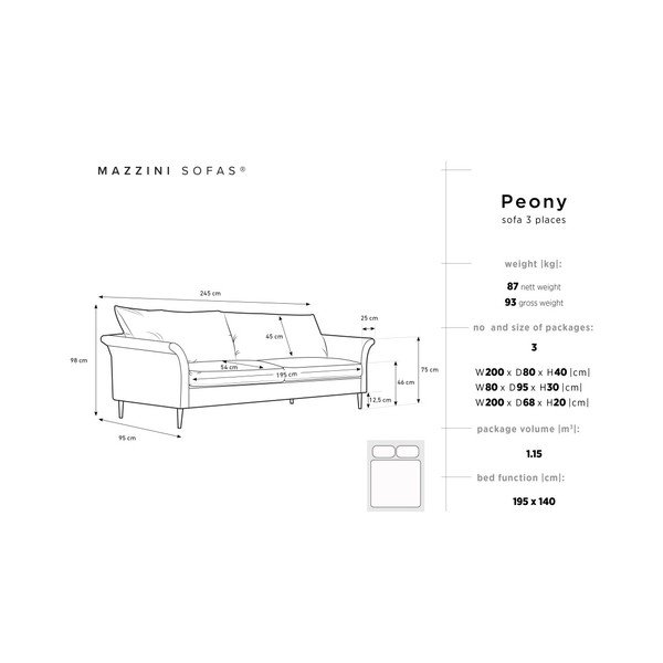 Svetlohnedá trojmiestna rozkladacia pohovka s úložným priestorom Mazzini Sofas Peony-image-1