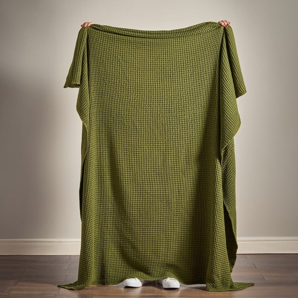 Zelená bavlnená deka 150x200 cm Jaipur Chunky Waffle – Pineapple Elephant-image-2