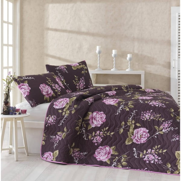 Prešívaná ľahká prikrývka s obliečkami na vankúše Serenay Purple, 200 x 220 cm