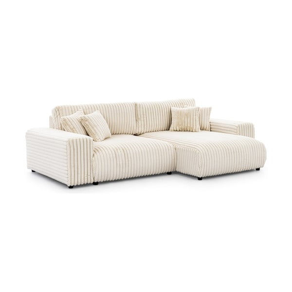 Krémová menčestrová rozkladacia/s úložným priestorom rohová pohovka (pravý roh) Sarina – Ropez