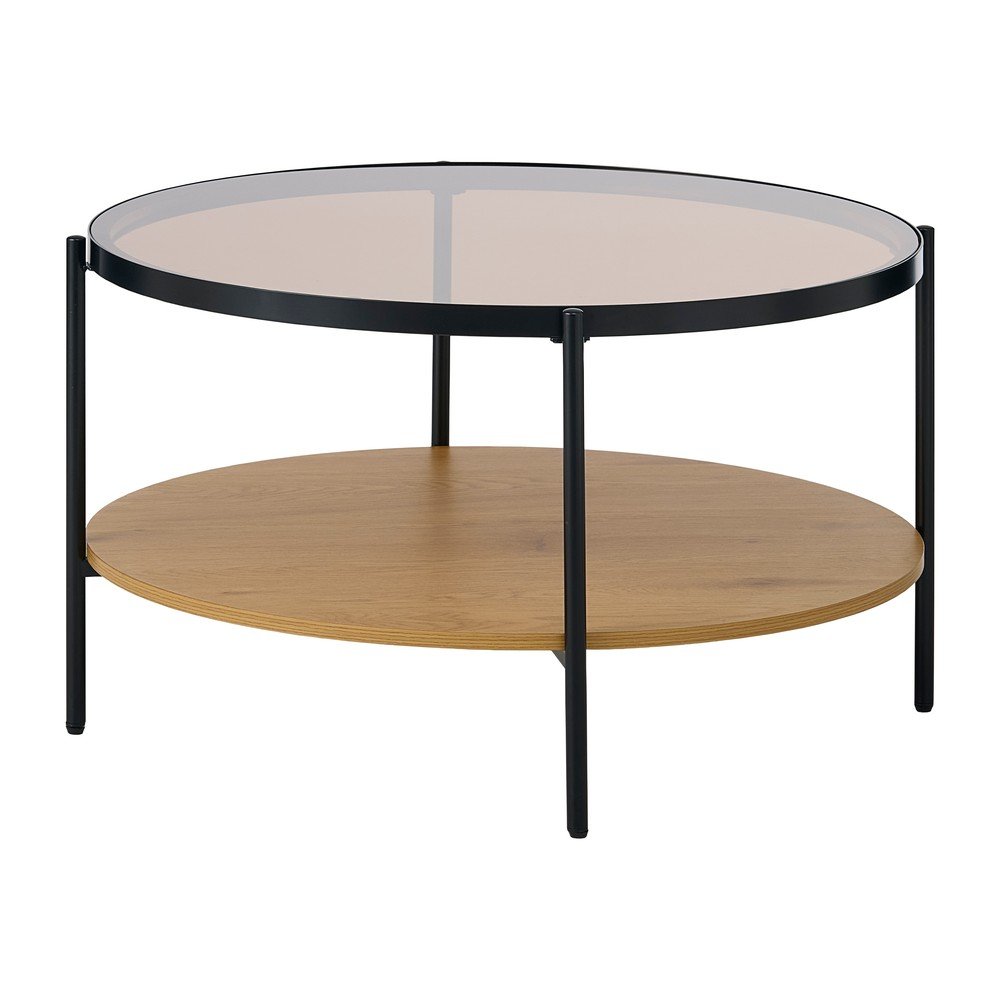 E-shop Okrúhly konferenčný stolík so sklenenou doskou v prírodnej farbe ø 84 cm Hassel – Unique Furniture