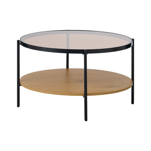 Okrúhly konferenčný stolík so sklenenou doskou v prírodnej farbe ø 84 cm Hassel – Unique Furniture