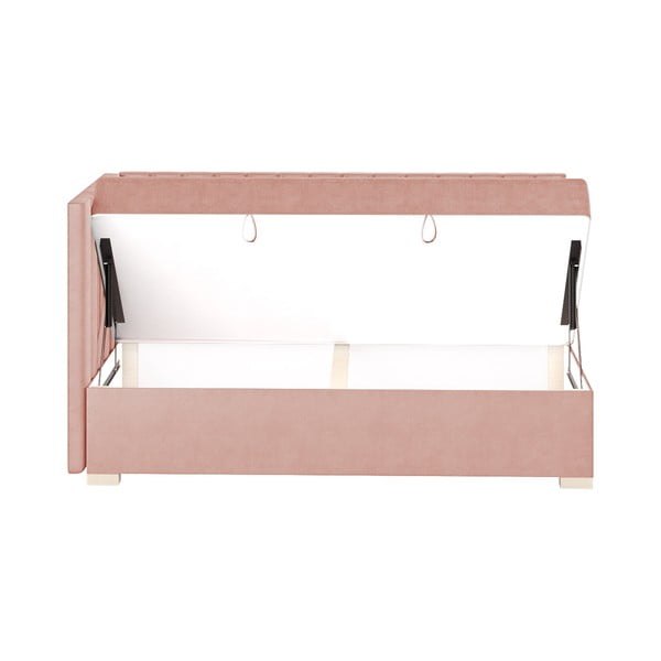 Ružová rohová detská posteľ s úložným priestorom s matracom 90x200 cm Snugi – Ghado-image-4
