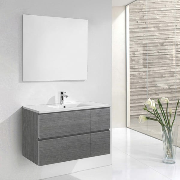 Kúpeľňová skrinka s umývadlom a zrkadlom Monza, odtieň sivej, 120 cm
