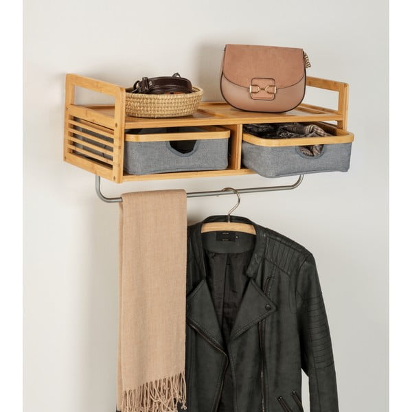 Bambusový nástenný vešiak s poličkou v sivo-prírodnej farbe Bahari - Wenko-image-4
