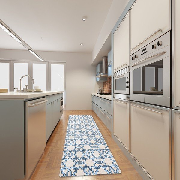 Vysokoodolný kuchynský koberec Tiles Blue, 80x130 cm-image-1