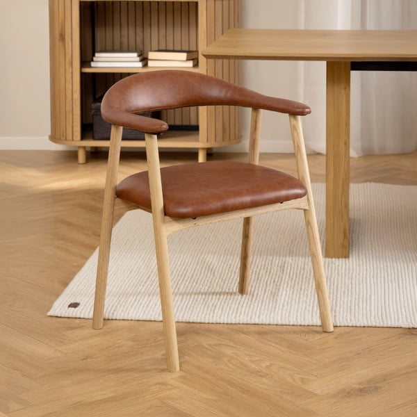 Koňakovohnedá/v prírodnej farbe jedálenská stolička z imitácie kože Addi – Actona-image-1
