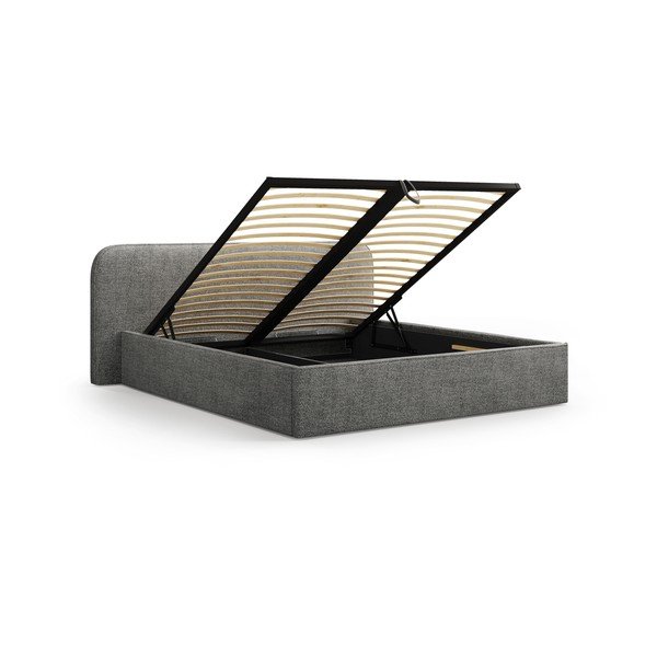 Tmavosivá čalúnená dvojlôžková posteľ s úložným priestorom s roštom 160x200 cm Elizabeth – Micadoni-image-2