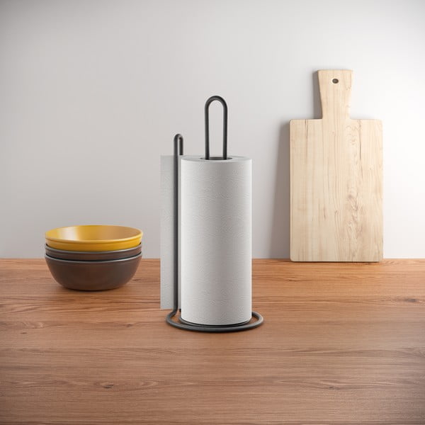 Čierny držiak na kuchynské utierky Metaltex My Roll Lava-image-1