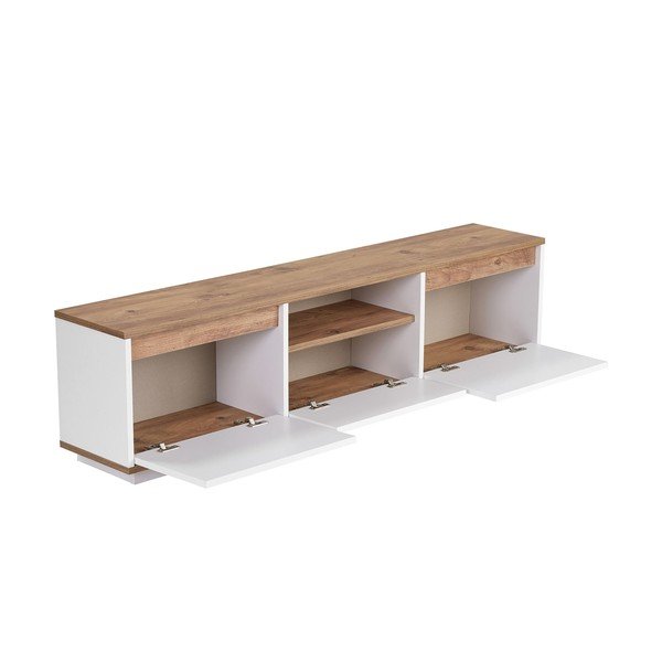 Biely/v prírodnej farbe TV stolík v dekore borovice 160x42x30 cm Sentinel – Kalune Design-image-4