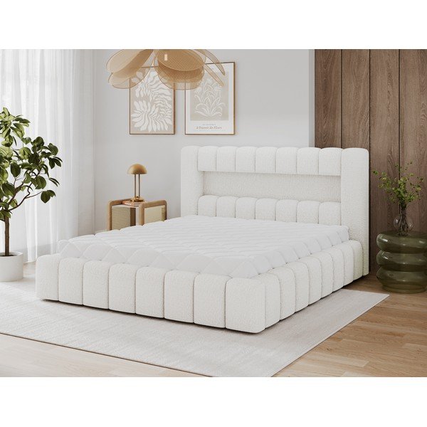 Krémovobiela čalúnená dvojlôžková posteľ s úložným priestorom s roštom 160x200 cm Lamica – ELTAP-image-1