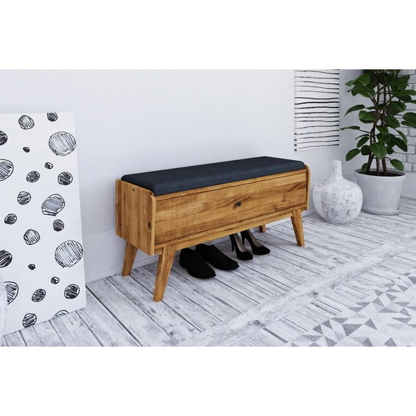 Lavica s úložným priestorom z dubového dreva s modrým sedákom Retro - The Beds-image-1