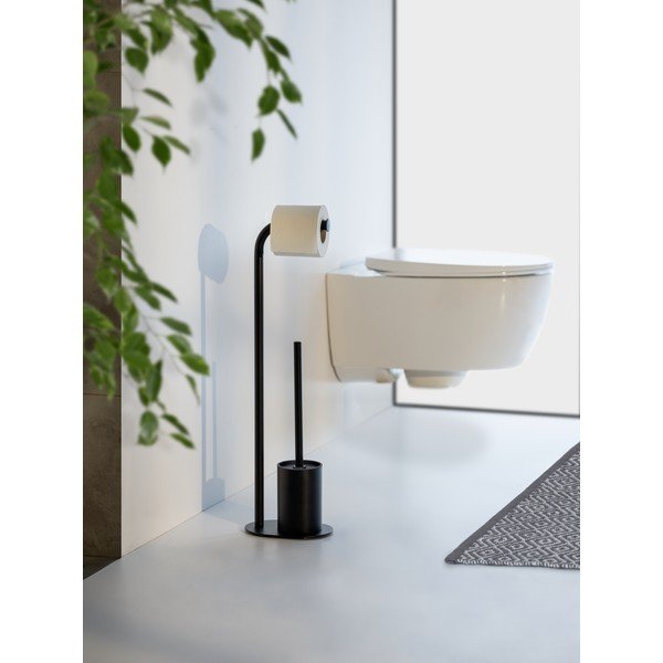 Čierny oceľový stojan na toaletný papier so štetkou Levante – Wenko-image-1