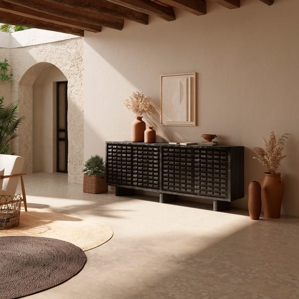 Čierna komoda z mangového dreva 200x80x40 cm Inaya – MOME-image-1