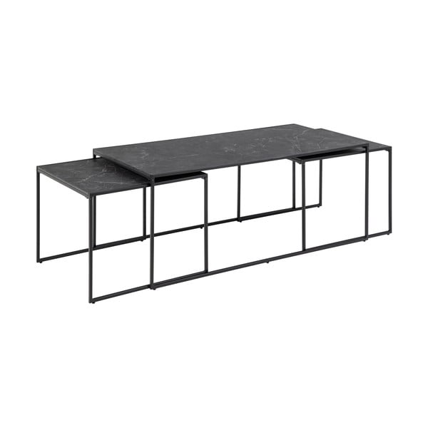 Matne čierne konferenčné stolíky v súprave 3 ks s doskou v dekore mramoru 60x120 cm Infinity – Actona