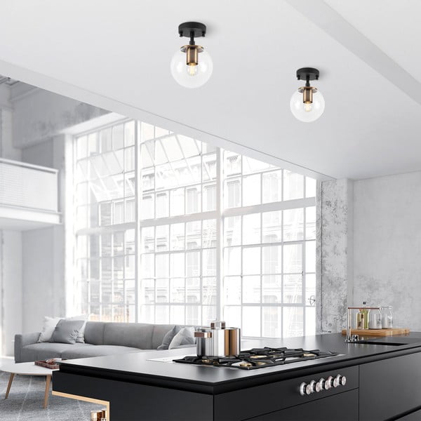 Čierne stropné svietidlo so skleneným tienidlom ø 15 cm Atmaca – Opviq lights-image-4