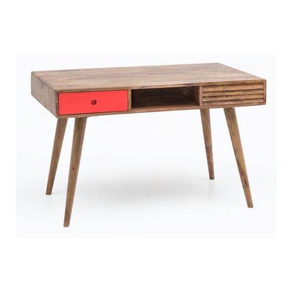 Pracovný stôl s červenou zásuvkou z masívneho sheeshamového dreva Skyport REPA