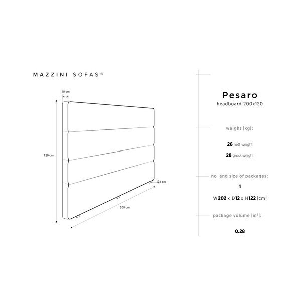 Krémové čelo postele Mazzini Sofas Pesaro, 200 × 120 cm-image-4
