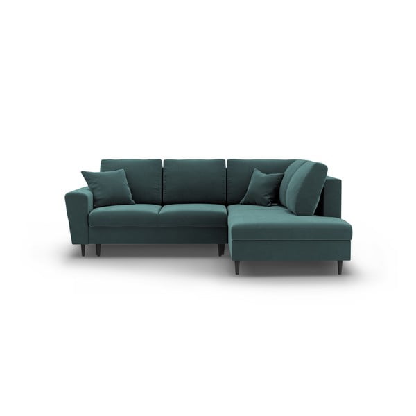 Zamatová rozkladacia/s úložným priestorom rohová pohovka v petrolejovej farbe (pravý roh/do L) Kyoto – Cosmopolitan Design