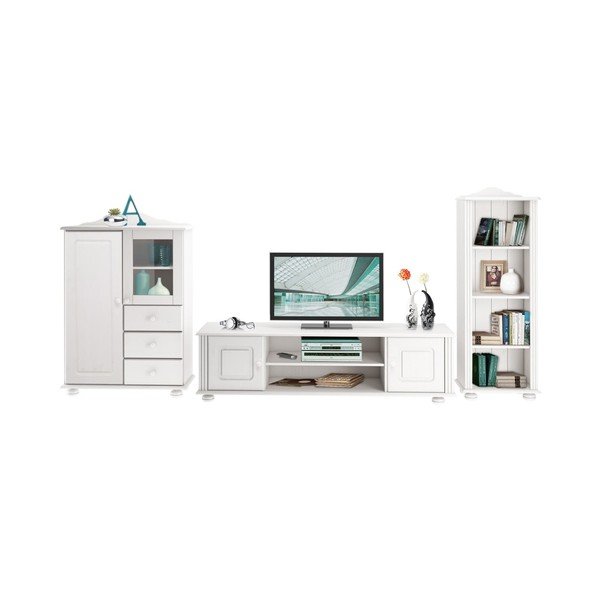 Biely trojdielny set do obývačky z masívneho borovicového dreva Støraa Ella-image-1