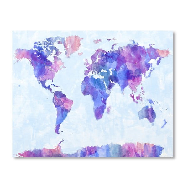 Plagát s modro-fialovou mapou sveta Americanflat World, 60  ×   42 cm