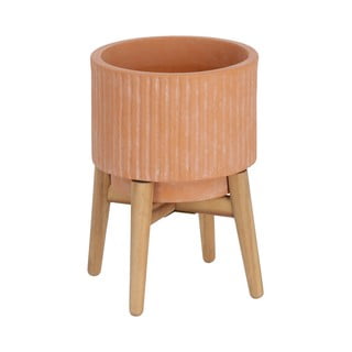 Terakotový kvetináč na drevenom podstavci Kave Home Suba, výška 32 cm