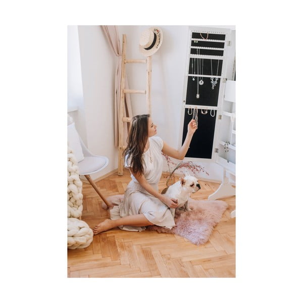 Biela stojacia šperkovnica so zrkadlom a LED podsvietením Bonami Essentials Bien-image-1