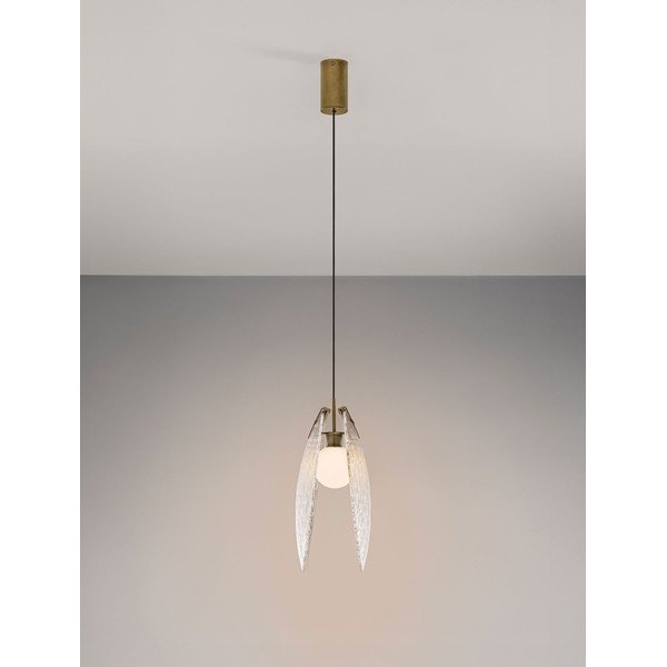 Oceľové LED závesné svietidlo v mosadznej farbe so skleneným tienidlom Shelina – Nova Luce-image-3