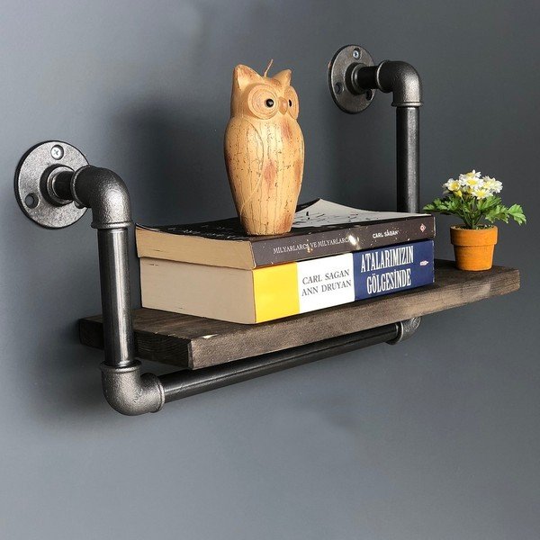 Drevená nástenná polica s kovovým potrubím Boruraf Angela-image-2