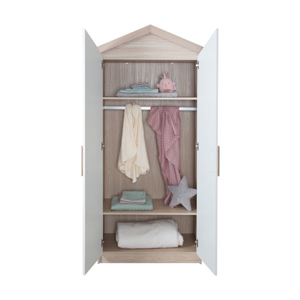 Detská šatníková skriňa v bielej a prírodnej farbe v dekore duba 96x190x50 cm Cabane – Roba-image-3