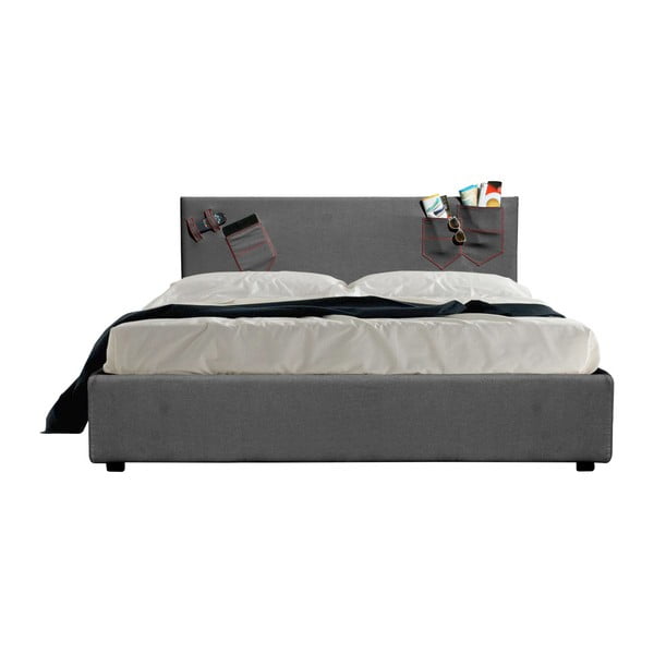 Sivá dvojlôžková posteľ s úložným priestorom a matracom 13Casa Task, 160 x 200 cm