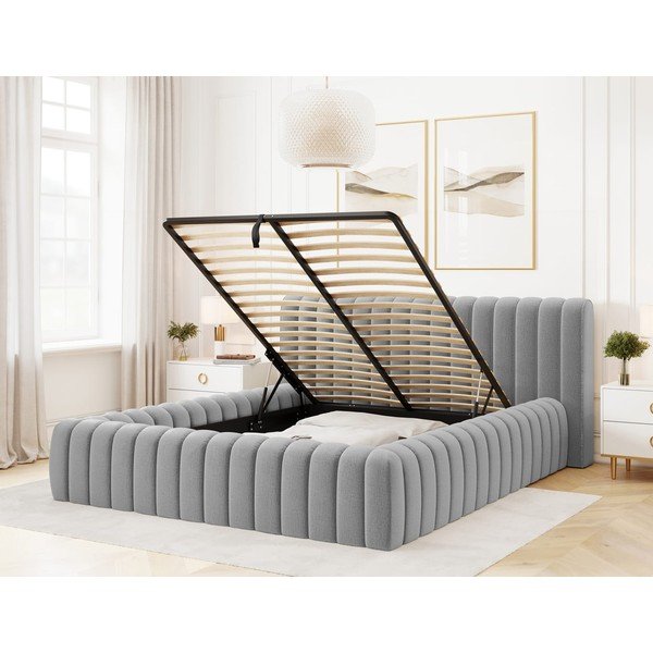 Svetlosivá čalúnená dvojlôžková posteľ s úložným priestorom s roštom 140x200 cm Carilla – ELTAP-image-2