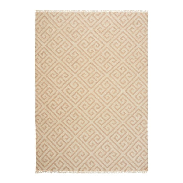 Béžový ručne tkaný vlnený koberec Linie Design Parly, 140 × 200 cm