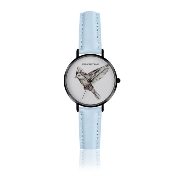 Dámske hodinky s remienkom z pravej kože svetlomodrej farby Emily Westwood