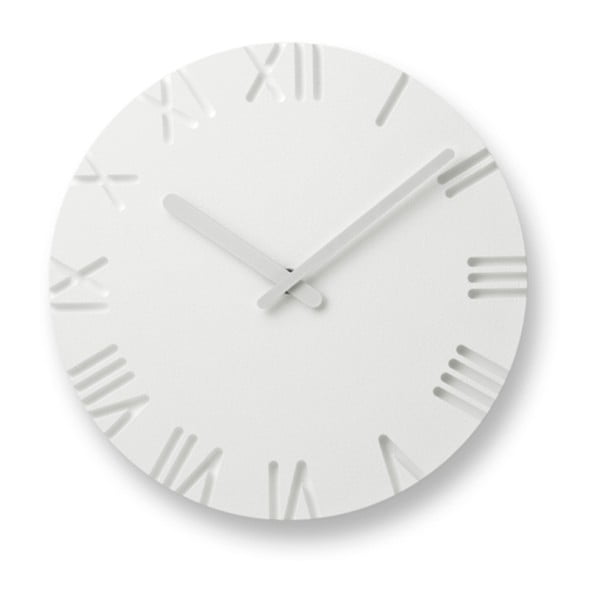 Biele nástenné hodiny s rímskymi číslicami Lemnos Clock Carved, ⌀ 24 cm
