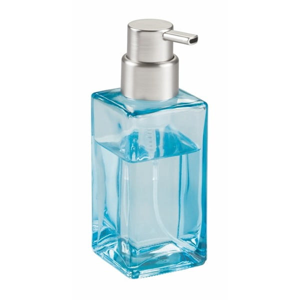 Modrý sklenený dávkovač na mydlo s detailom v striebornej farbe InterDesign