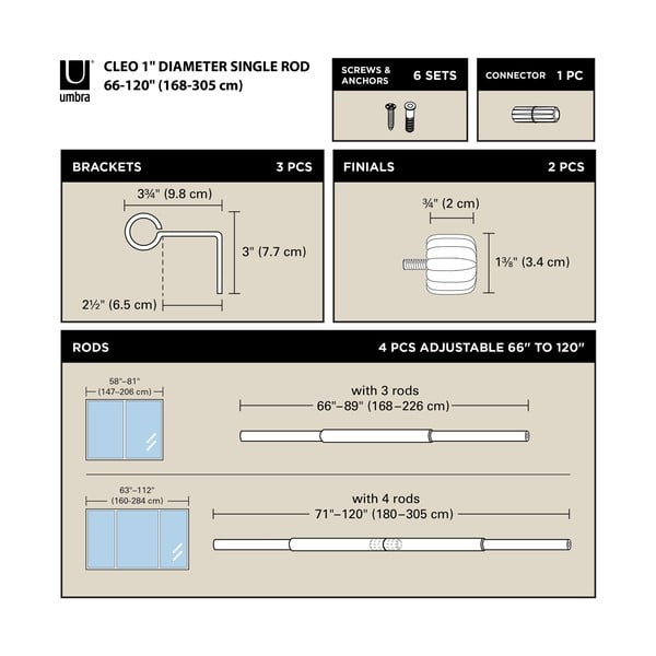 Matne zlatá oceľová roztiahnuteľná garniža 168 - 305 cm Cleo – Umbra-image-3