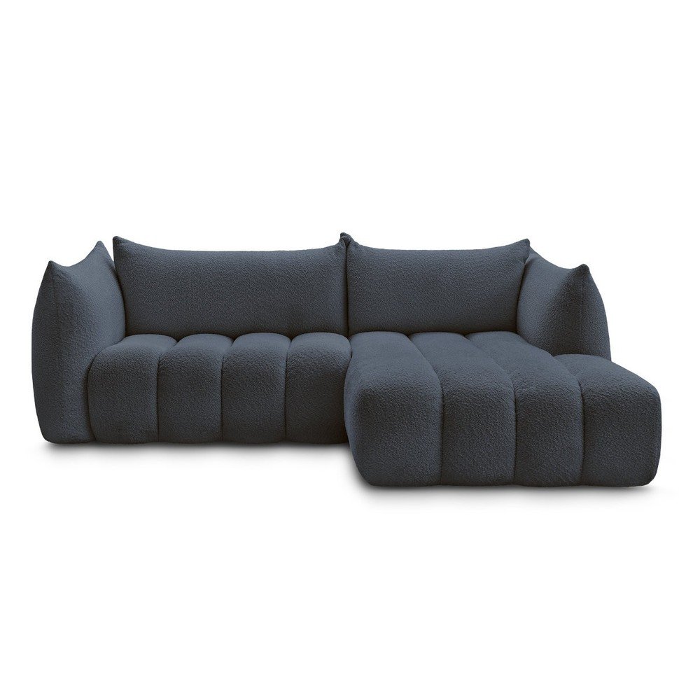 Tmavomodrá rohová pohovka z textílie buklé (pravý roh/s leňoškou) Azra – Bobochic Paris