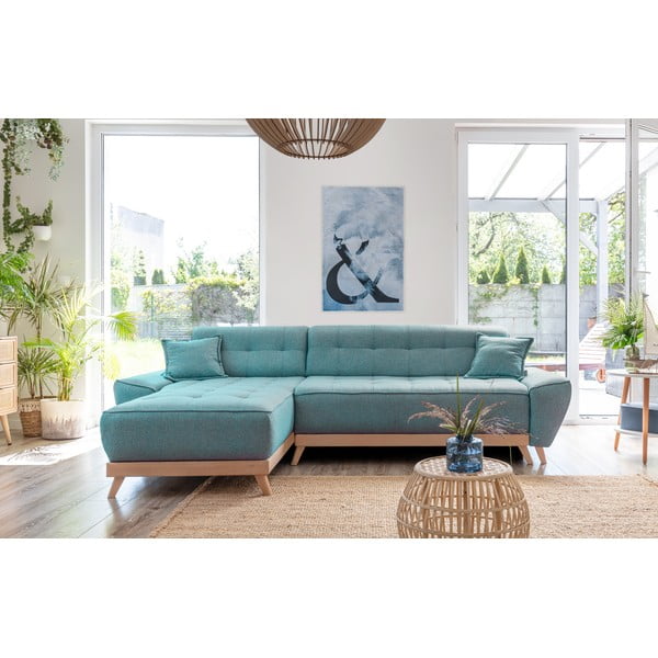 Tyrkysovomodrá rozkladacia rohová pohovka (variabilná) Dazzling Daisy – Miuform-image-1