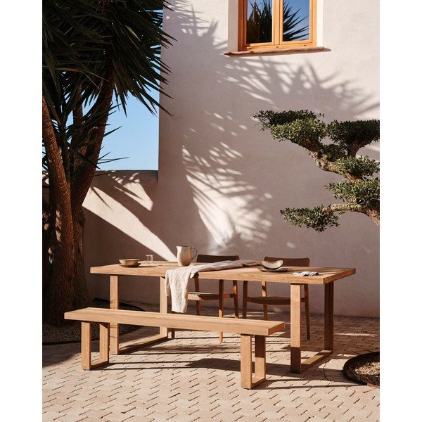 Drevená záhradná lavica v prírodnej farbe Canadell - Kave Home-image-4