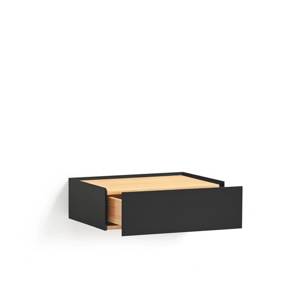 Čierny závesný nočný stolík s doskou v dubovom dekore Arista – Teulat-image-2