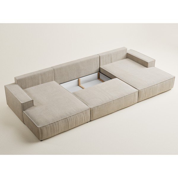 Béžová ženilková rozkladacia/s úložným priestorom rohová pohovka (do tvaru "U") Kyoto – Maison de Rêve-image-4