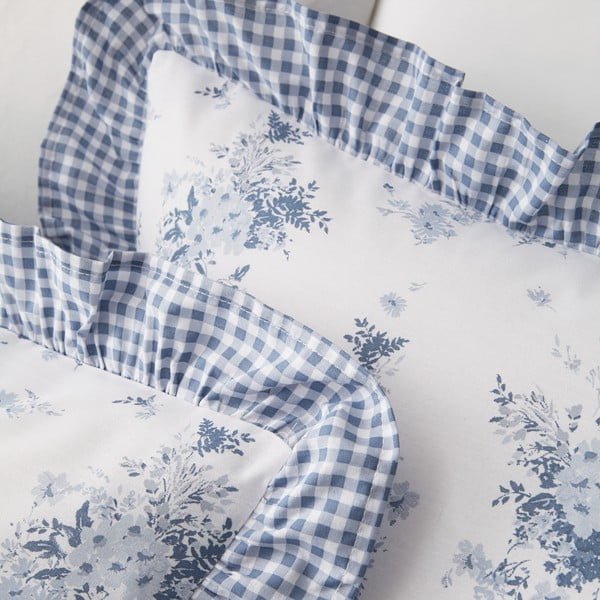 Bielo-modré predĺžené obliečky na dvojlôžko 230x220 cm Lucie Floral Frill – Catherine Lansfield-image-3