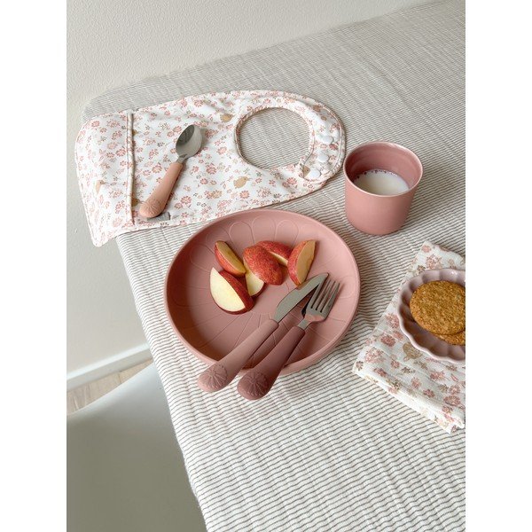 Červený/v lososovej farbe detský príbor 3 ks zo silikónu Rose Mix – Cam Cam Copenhagen-image-3